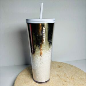 Starbucks Cascading Snow Gold Tumbler 24‎ oz Venti 2019 Holiday Edition